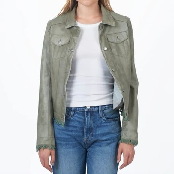 JKT NYC Alexa Patina Leather Jacket Frayed Hem Gray - Small - Picture 9 of 10